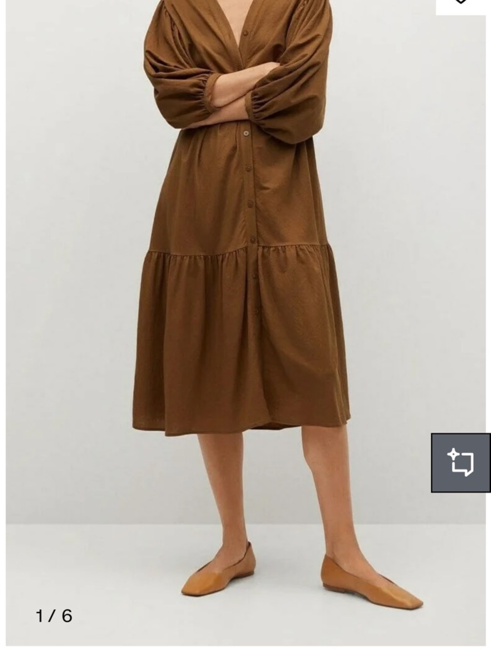 Mango Brown Button-Front Midi Dress